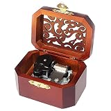 FnLy - Caja musical de madera con grabado antiguo, caja musical de Love Story, con movimiento chapado en plata, octogonal