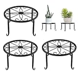 BoloShine Soporte de Macetas Plantas, 3 Pcs Soporte del Metal de Hierro Forjado Negro Estante Redondo de Metal Duradero para Decoración de Balcón en Interiores y Exteriores