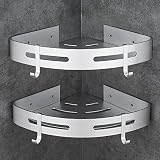 Hoomtaook Estanteria Ducha sin Taladros Estanteria Baño Ducha Rinconera Estantería de Esquina para Baño Ducha Aluminio, Acabado Mate, Estantes, 2 piezas Plata