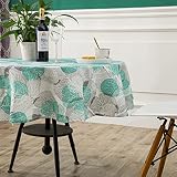 DALINA TEXTIL Mantel de Mesa Antimanchas Redonda de Estampado Pétalos Verde Tejido Impermeable (140CM Ø )