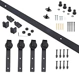 Herrajes con raíles para puertas de armario de madera, de Isasar, de estilo rústico tipo pequeño granero, en negro, negro