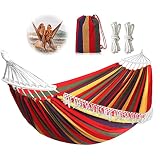 Gohytal Hamaca Colgante de Tela,280x150cm Hamacas Colgantes Hamaca Ultraligera para Camping y Viaje Hamaca Doble con Barra de Madera Curvada de 40cm Hamaca de Jardín Portátil para Exterior Patio Playa