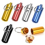 BUYGOO 6PCS Caja de Pastillas portátil Llavero tabletas Impermeable Caja Llavero de Aluminio pequeño para aspirina, analgésicos, bloqueadores, tabletas frías, estatinas, vitaminas