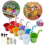 GIOVARA Maceta Grande de Metal para Maceta, Cubo, Maceta Colgante para jardín con Juego de Herramientas de jardín, balcón, decoración del hogar, Gancho Desmontable, sin Orificio de Drenaje