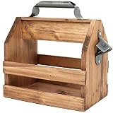 COM-FOUR Portabidón de madera con abrebotellas de metal y asa de metal - Cajas de madera para 6 botellas à 0,33 l - Portavasos para cerveza (Sin inscripción)