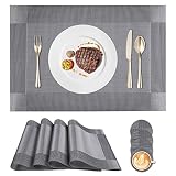 Mantel Individual [Juego de 4] Mantel Individual PVC, 4 Salvamanteles Individuales + 4 Posavasos, Lavable, Impermeable, Resistentes al Calor, Antideslizantes, para Casa, Comedor, Cocina ( 45x30cm)