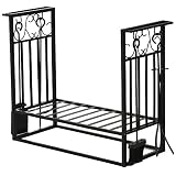 HOMCOM Estante para Leña de Chimenea Tradicional Portaleña de Diseño Vintage con 4 Herramientas Base Elevada Carga Máx. 100 kg Acero 75x30x60 cm Negro