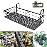 PEALOV Estante De Metal Para Colgar En El BalcóN,Estante De Almacenamiento Para Macetas,Estante De Almacenamiento De Plantas Con Barandilla De Hierro, Soporte Para Macetas,Para Macetas Para Exteriores