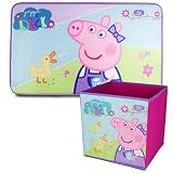 Peppa Pig Alfombra Infantil y Caja Juguetes Plegable, Pack Decoracion Habitacion Infantil con Alfombra Dormitorio y Organizador Juguetes Infantil | Caja Guarda Juguetes Niñas