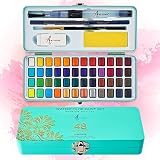 Artistro Acuarelas, Set de 48 Colores Metalizados y Fluorescentes, Incluye Pincel, Pincel de Agua y Papel de Acuarela. Kit Acuarelas Perfecto para Viajar, para Profesionales, Principiantes y Niños