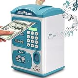 Hucha para niños, electrónica, cajero automático, hucha, hucha, caja de ahorro de dinero, con contraseña, huella digital, función de desplazamiento automático, música, regalos para niñas, niños, niños