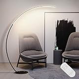 Lámpara de arco LED regulable, lámpara de pie minimalista moderna 25W, lámpara de salón semicircular de aluminio metal, curvada lámpara de lectura con mando a distancia, ideal para salón, negro, 170cm