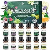 12 Pcs Aceites Essenciale Naturales,Set de Aceites Esenciales Florales Puros,Aceites de Aromaterapia para Humidificador Diffusor|Magnolia,Cinnamon,Gardenia,Lemongrass,Peppermint,Eucalyptus,Ylang-ylang