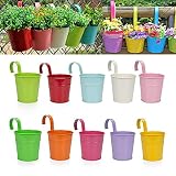 Macetas de Flores, Macetas Colgantes Juego de 10 Macetas de Metal para Colgar Plantas de jardín, Macetero de barandilla, Macetero de Valla para balcón, jardín, Valla, decoración del hogar