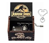 NC Jurassic Park - Caja de música de juguete de madera con manivela grabada, diseño vintage de madera para cumpleaños, Halloween, Navidad, San Valentín, regalo