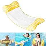 Fostoy Hamaca Flotante Piscina, Hamaca de Agua 4 En 1 Fácil de Inflar para Adultos, Tumbona Hinchable Colchoneta Hinchable Flotador Piscina Playa, Amarillo