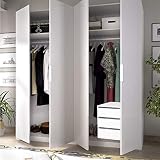 HABITMOBEL Armario Juvenil 4 Puertas abatibles 180cm de Ancho Alto 204cm Blanco Brillo con CAJONERA