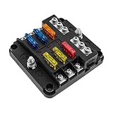 KAOLALI Caja de Fusibles 6 Vias , Porta Fusibles con Cuchilla Negativa, Caja Fusibles con Lámpara de Alerta LED Cubierta a Prueba de Humedad para 12 V Coche Barco Marino Autocaravana