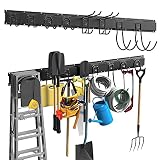 Nuovoware Ganchos Deslizables de Pared para Colgar, 122CM Soporte de Aleación de Aluminio y Acero con 8 Ganchos y 3 Rieles, Organizador Ajustable para Organizar Herramientas de Garaje y Jardín, Negro