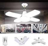 Luz de Techo LED para Garaje, LACYIE Lámpara Deformable Para Taller 80W 8000LM E27 con 4 Paneles Ajustables,LED Lámpara de Garaje para Garaje, Almacén, Taller, Sótano, Gimnasio (80W Blanco cálido)