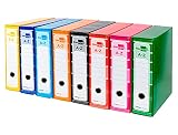 6 archivadores de palanca Liderpapel A4 forrado sin rado lomo 80mm con caja y compresor metálico colores surtido.