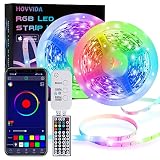 15M Tiras LED RGB 5050 Música, HOVVIDA Bluetooth Luces de Tiras LED 12V para Habitación, Controladas por APP, IR Control Remoto y Controlador, 16 Milliones de Colores, 28 Estilos, Modo de Horario