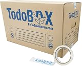 TodoBox 20 Cajas cartón para mudanza, Talla L 50x30x30cm de 40 litros + Precinto. Cajas de embalaje para envíos con asas laterales. Cartón de alta resistencia. (20 Cajas 50x30x30 + Precinto)