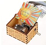 Jieddey Caja de Música Eres mi Sol,Caja Música Mecánica de Madera Crank Music Boxes con Manivela Vintage Caja Musical con Grabado de Sol Regalo para cumpleaños,Navida Color