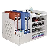 Organizador de escritorio blanco de gran capacidad, papelería de oficina, organizador de escritorio, organizador de almacenamiento para papeles A4, bolígrafos, libros, cartas y documentos (PB07-3)