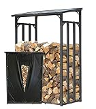 QUICK STAR Metal Chimenea Madera Estante Antracita 130 x 70 x 185 cm Jardín Prinidor Refugio de 1,6 m³ de Madera Almacenamiento apilables Ayuda Exterior con protección contra el clima Negro