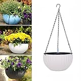 Atlnso Maceta colgante, material de resina, autorriego, con indicador de agua, para techos, vallas, balcones y jardines, color blanco