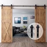 CCJH 300cm/10FT Herraje para Puertas Correderas Kit de Accesorios para Puertas Corredizas de Granero,Kit de Puerta de Madera Doble