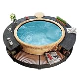 Estructura: Acero con Recubrimiento de Polvo + Madera Dura de eucalipto Borde para Jacuzzi SPA de ratán sintético Negro