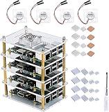 GeeekPi Raspberry Pi 4 Model B,Raspberry Pi 3 B + Caja con Ventilador de refrigeración y disipador de Calor, Caja de acrílico de 4 Capas Caja apilable Cluster Caja para Raspberry Pi 3/2 Modelo B