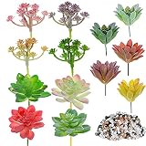 Cayway 13 Pz Suculentas Plantas Artificiales y 250G Piedra Natural, Morado Suculentas Artificiales Plantas Decorativas Artificiales Surtidas Suculentas para Hogar, Jardín, Interior