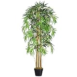Outsunny Bambú Artificial 150cm con Maceta Árbol Planta Sintética Realista Decorativa para Casa Jardín Oficina Ø18x150 cm Verde