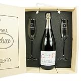 Calledelregalo Regalo Personalizable para Novios: Kit para Bodas ‘Deluxe’ con Botella de champán Personalizada y Dos Copas de Cava grabadas, en Caja de Madera también Personalizada