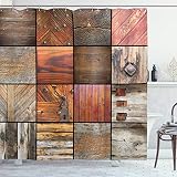 ABAKUHAUS Antiguo Cortina de Baño, Madera Madera Llave de la Puerta, Material Resistente al Agua Durable Estampa Digital, 175 x 240 cm, Chocolate Cafe