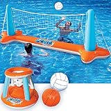 Juguete de Flotador para Piscina Inflable Red de Voleibol y Aros de Baloncesto para Niños y Adultos.