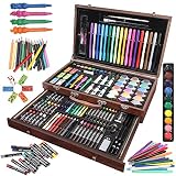 Zezirdas 123 Piezas Set de Pintura, Caja de Madera Elegante - Lápices de colores, lápices HB, pasteles al óleo, borradores, sacapuntas, marcadores, acuarelas etc Perfecto para niños, principiantes