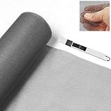 VCRANONR Tela de Mosquitera por Metros 2 en 1 Cepillo de Limpieza Malla Mosquiteras para Ventanas y Puertas Mosquitera Fibra Vidrio Lavable 120 x 250 cm para Evitar que Entren Mosquitos y Moscas, Gris
