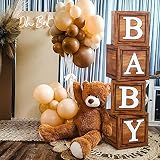 Caja de decoración para baby shower para niños o niñas, 4 cajas de globos de grano de madera con letra BABY para baby shower, cumpleaños, revelación de género, decoración de cajas de bebé
