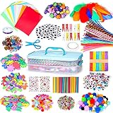 kramow Kits de Manualidades para Niños, Juego de Manualidades con Caja de Almacenamient,Pompón, Limpiapipas, Pluma, Cuentas, Actividades Creativas, Juguetes Educativos Regalo para Niño Niña 4 Años +