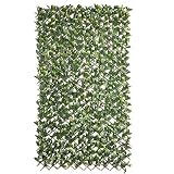 LOLAhome Seto Artificial Natural Extensible de Laurel Verde con celosía de Mimbre de 100x200 cm