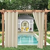 ele ELEOPTION Cortinas de Exterior, Resistentes al Agua, Protección UV, Cortina Exterior con Ojales, Cortina Opaca para Jardín, Patio, Balcón, Beige, 1 Trozo / 132 X 213cm