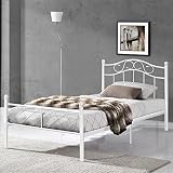 [en.casa] Cama de Metal 120x200 Blanca Estructura Base con somier