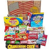 Heavenly Cesta de Dulces y Chocolate Americanos - Set de Marcas Clásicas de USA, Surtidos Originales, Regalo para Niños, Adulto - Cumpleaños, Navidad - 18 Dulces, paquete de 28x19x4cm