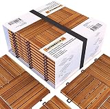 INTERBUILD baldosas terraza exterior Acacia 30 x 30 cm 0,9 ㎡ por PACK Color teca dorado, para jardín, balcón, desmontables
