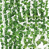 MUOIVG (15pcs x 2.2m) Hiedra Hojas de Vid Artificial Guirnalda Plantas Decoración Verde Follaje de Seda para Decoración Exterior/Interior Boda Hogar Seto Jardín Escalera Ventana Balcón Valla Fiesta