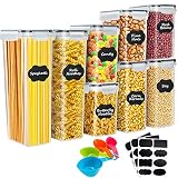 YMERSEN Botes Cocina, Juego de 8 Piezas de Recipiente de Botes Cocina Almacenaje de Plástico de Alimentos Sellados para Almacenar Cereales, Pasta, Arroz, Harina